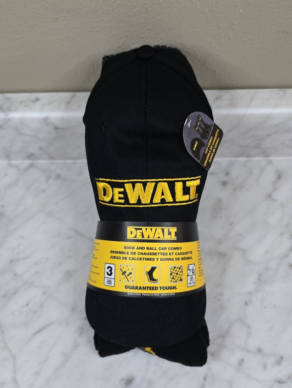Dewalt 3 Pair Sock And Ball Cap Heavyweight Cushion Cotton Sz L 10-13